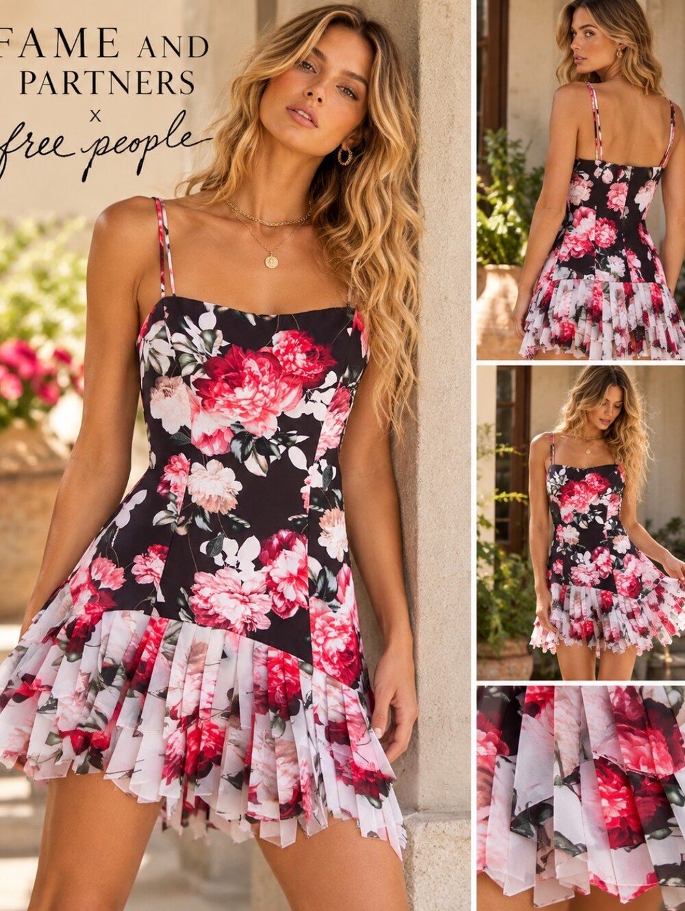 Fame and Partners Oksana x Free People Floral Ruffle Mini Dress Blushing Blooms